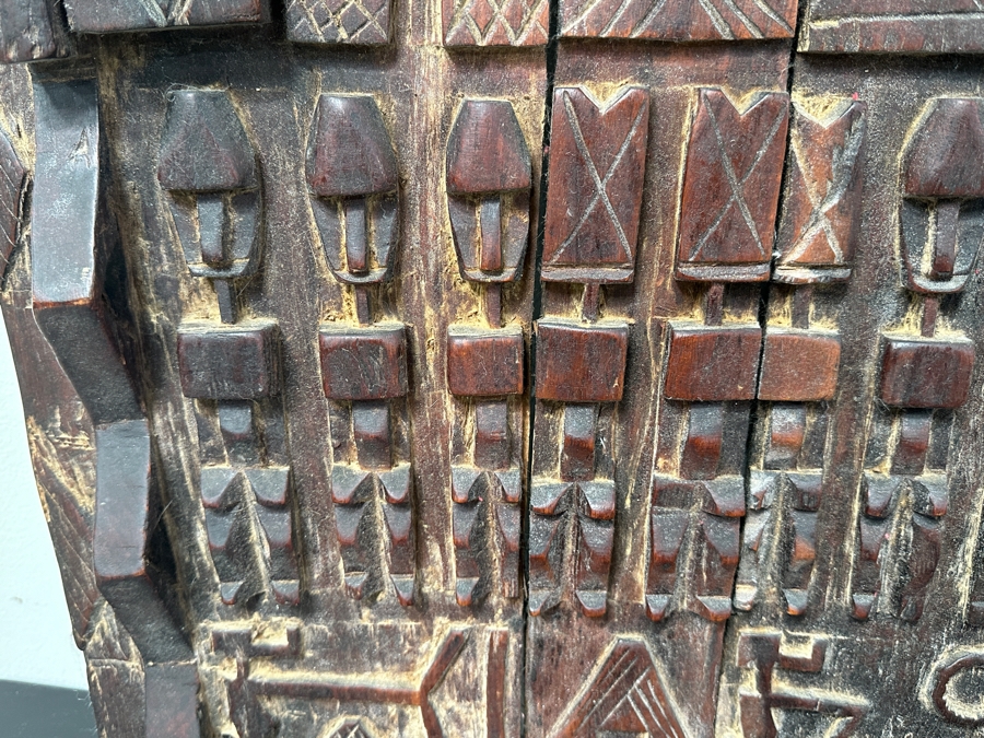 Pair Of Vintage African Hand Carved Wooden Dogon Granary Doors 21.5'W X 32.5'H & 20.5'W X 32'H [Photo 2]