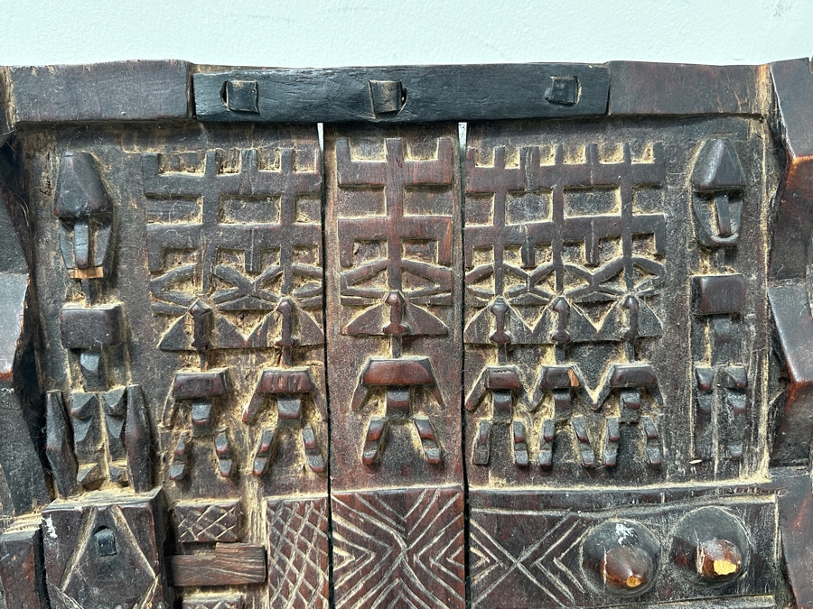 Pair Of Vintage African Hand Carved Wooden Dogon Granary Doors 21.5'W X 32.5'H & 20.5'W X 32'H [Photo 6]