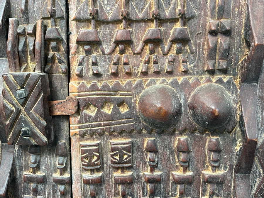 Pair Of Vintage African Hand Carved Wooden Dogon Granary Doors 21.5'W X 32.5'H & 20.5'W X 32'H [Photo 8]