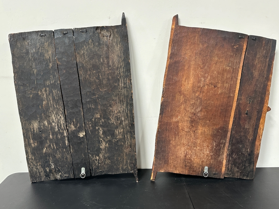 Pair Of Vintage African Hand Carved Wooden Dogon Granary Doors 21.5'W X 32.5'H & 20.5'W X 32'H [Photo 12]