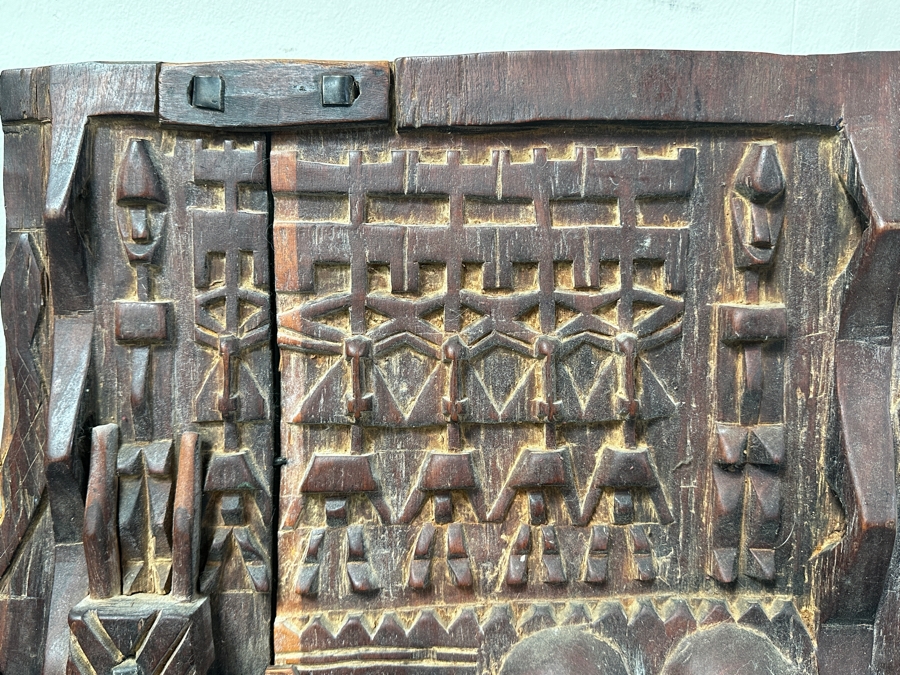 Pair Of Vintage African Hand Carved Wooden Dogon Granary Doors 21.5'W X 32.5'H & 20.5'W X 32'H [Photo 9]