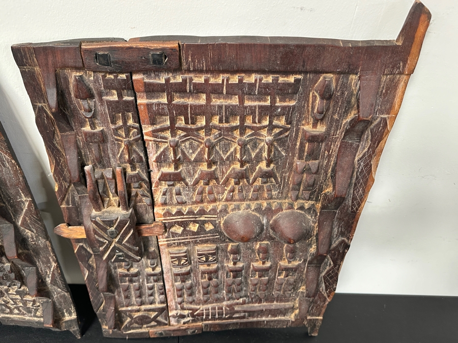 Pair Of Vintage African Hand Carved Wooden Dogon Granary Doors 21.5'W X 32.5'H & 20.5'W X 32'H [Photo 10]
