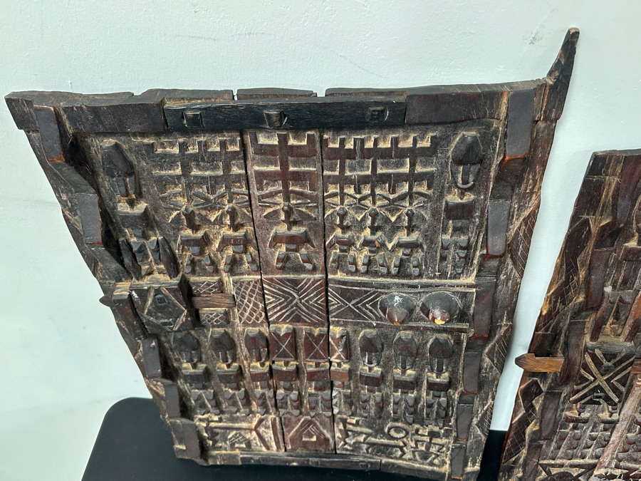 Pair Of Vintage African Hand Carved Wooden Dogon Granary Doors 21.5'W X 32.5'H & 20.5'W X 32'H [Photo 11]