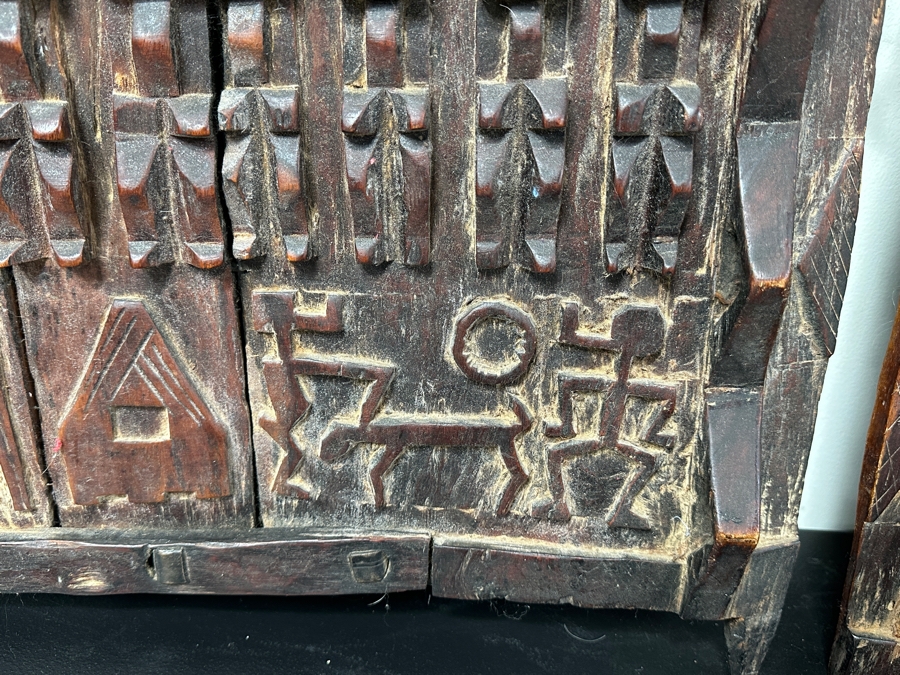Pair Of Vintage African Hand Carved Wooden Dogon Granary Doors 21.5'W X 32.5'H & 20.5'W X 32'H [Photo 4]