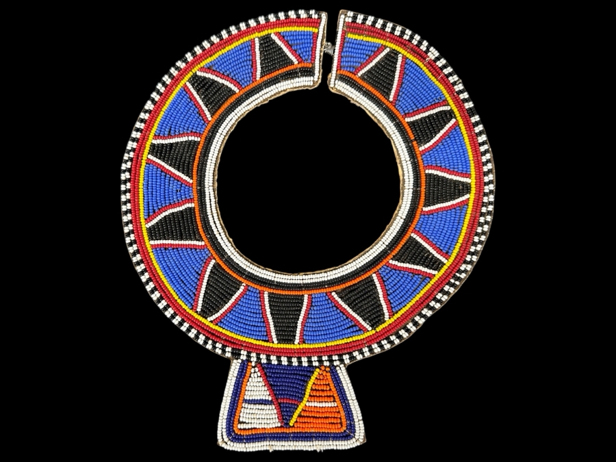 Vintage African Maasai Beaded Collar Necklace 8.5W X 10H