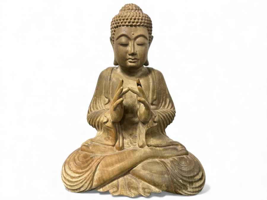 Hand Carved Wooden Buddha Statue 9.5'W X 7'D X 12'H