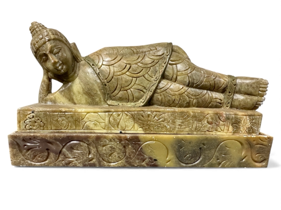 Carved Stone Buddha Box From India 9.25W X 2D X 5H