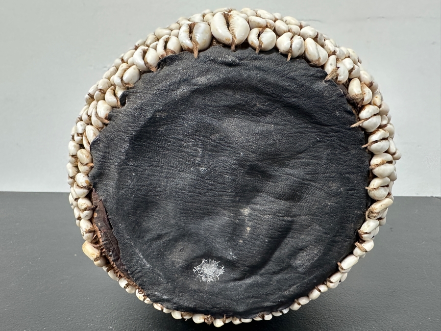Vintage Handmade African Cowrie Shell Leather Woven Basket 8.5W X 8H [Photo 11]
