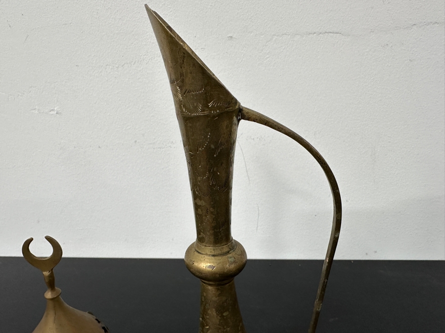 Solid Brass Ewer Pitcher 11.5H And Incense Burner [Photo 3]