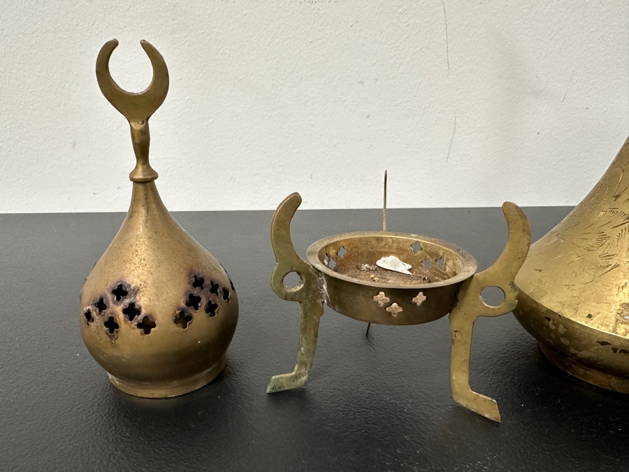 Solid Brass Ewer Pitcher 11.5H And Incense Burner [Photo 6]