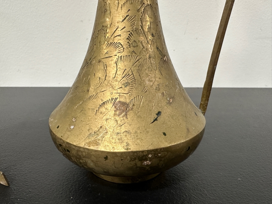 Solid Brass Ewer Pitcher 11.5H And Incense Burner [Photo 2]