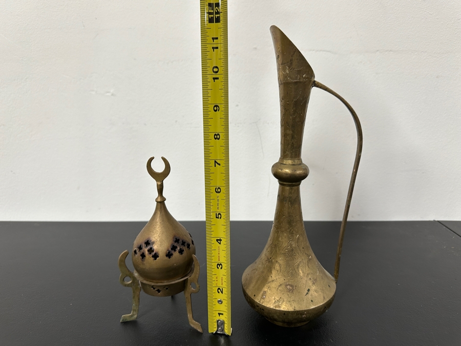 Solid Brass Ewer Pitcher 11.5H And Incense Burner [Photo 7]