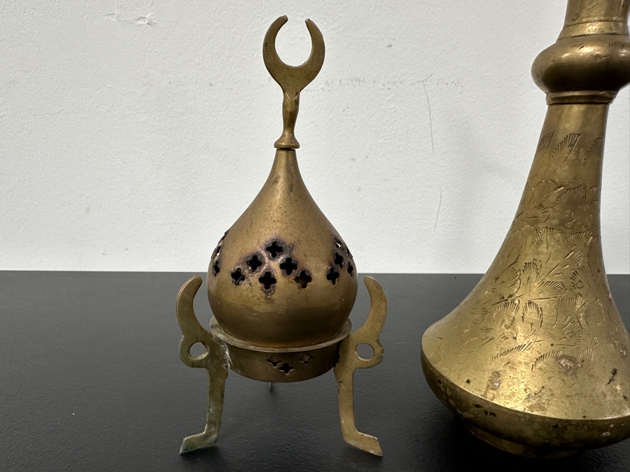 Solid Brass Ewer Pitcher 11.5H And Incense Burner [Photo 4]