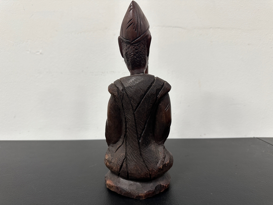 Carved Wooden African Sculpture Of A Musician Playing A Stringed Instrument 10.5'H [Photo 5]