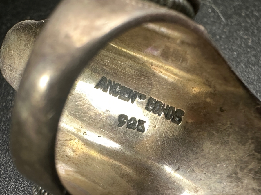 Vintage Sterling Silver Ring Featuring Multiple Green Turquoise Stones Size 7 22.6g [Photo 6]