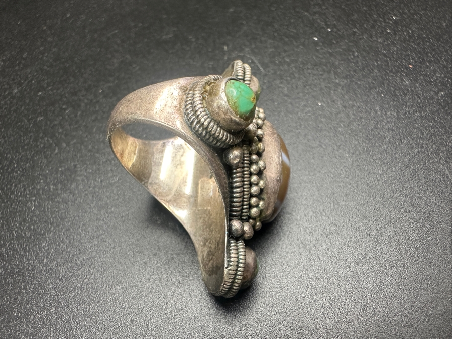 Vintage Sterling Silver Ring Featuring Multiple Green Turquoise Stones Size 7 22.6g [Photo 5]