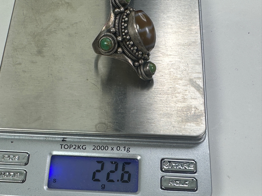 Vintage Sterling Silver Ring Featuring Multiple Green Turquoise Stones Size 7 22.6g [Photo 8]