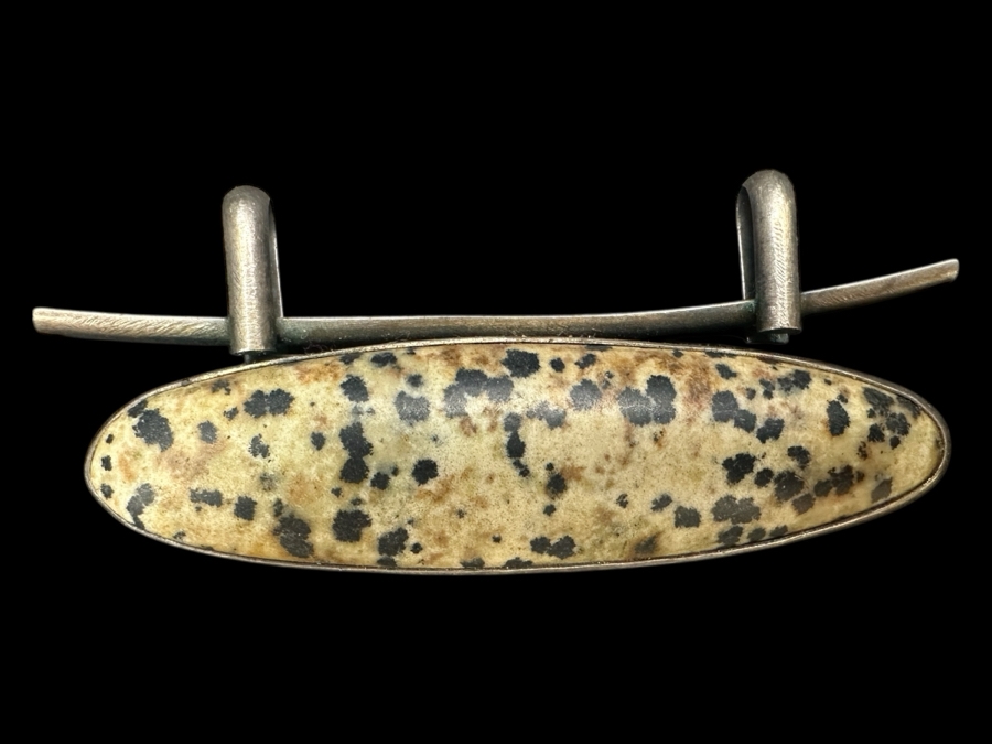 Sterling Silver Dalmatian Jasper Pendant 2.75'W 22g