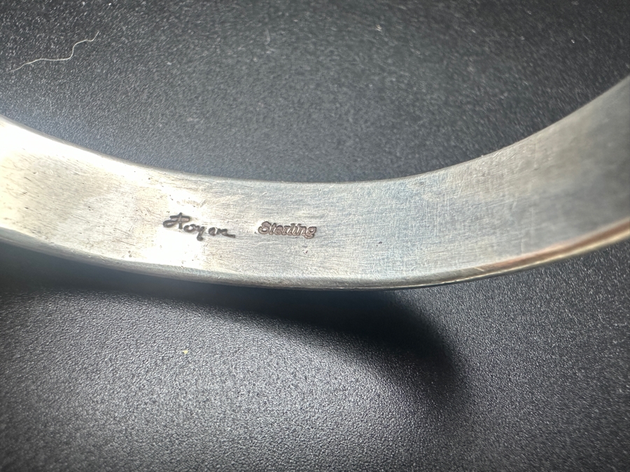 Vintage Sterling Silver Inlaid Turquoise Cuff Bracelet Signed Royen 2.75'W 39.3g [Photo 5]