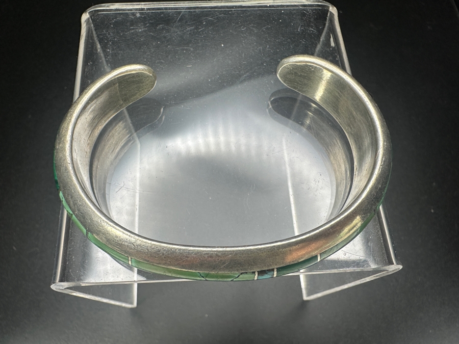 Vintage Sterling Silver Inlaid Turquoise Cuff Bracelet Signed Royen 2.75'W 39.3g [Photo 4]