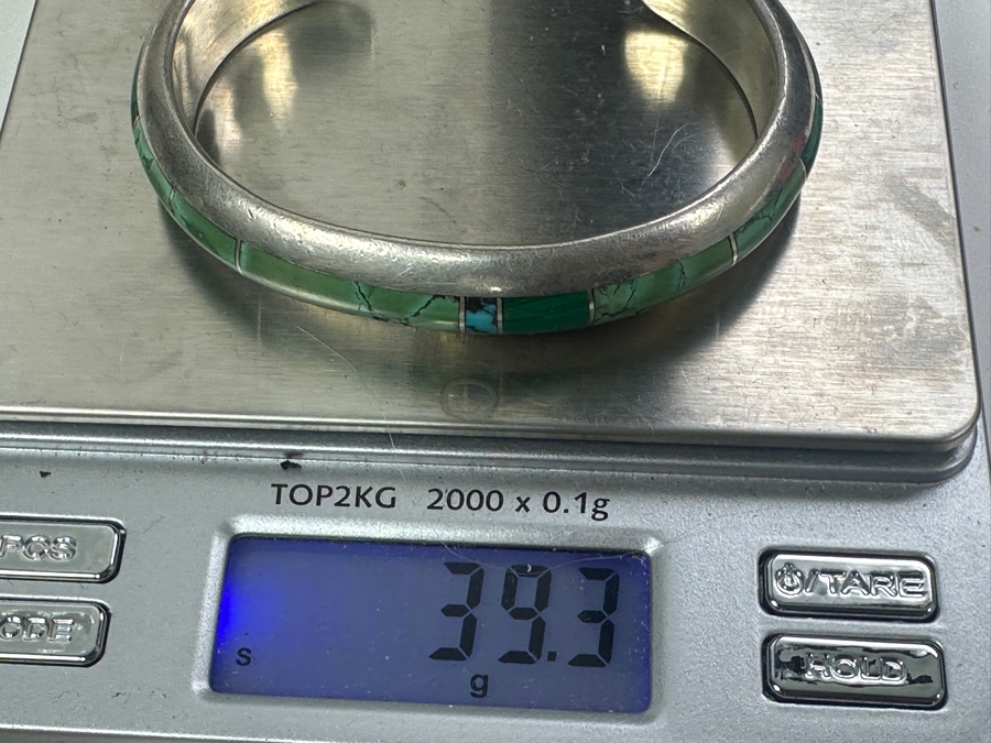 Vintage Sterling Silver Inlaid Turquoise Cuff Bracelet Signed Royen 2.75'W 39.3g [Photo 8]