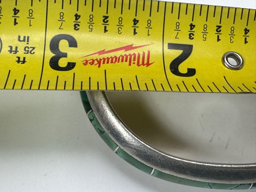 Vintage Sterling Silver Inlaid Turquoise Cuff Bracelet Signed Royen 2.75'W 39.3g [Photo 7]