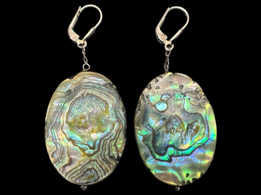 Pair Of Sterling Silver Abalone Shell Earrings 15.4g