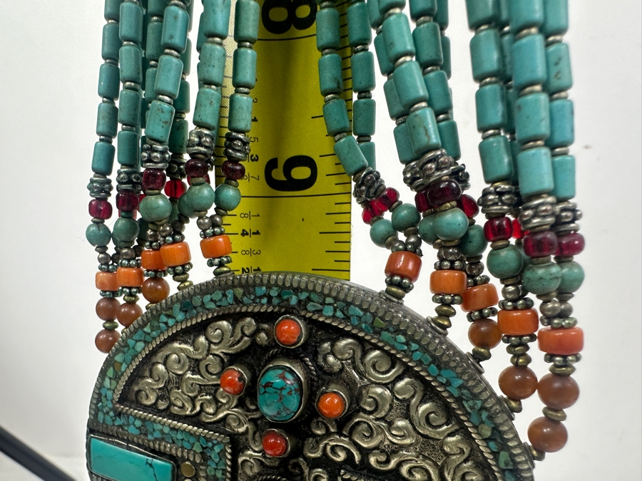 Vintage Tibetan Silver Necklace With Turquoise Coral Beads 20' Necklace [Photo 7]