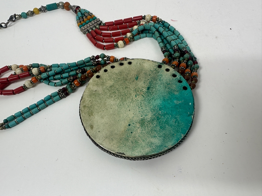 Vintage Tibetan Silver Necklace With Turquoise Coral Beads 20' Necklace [Photo 6]