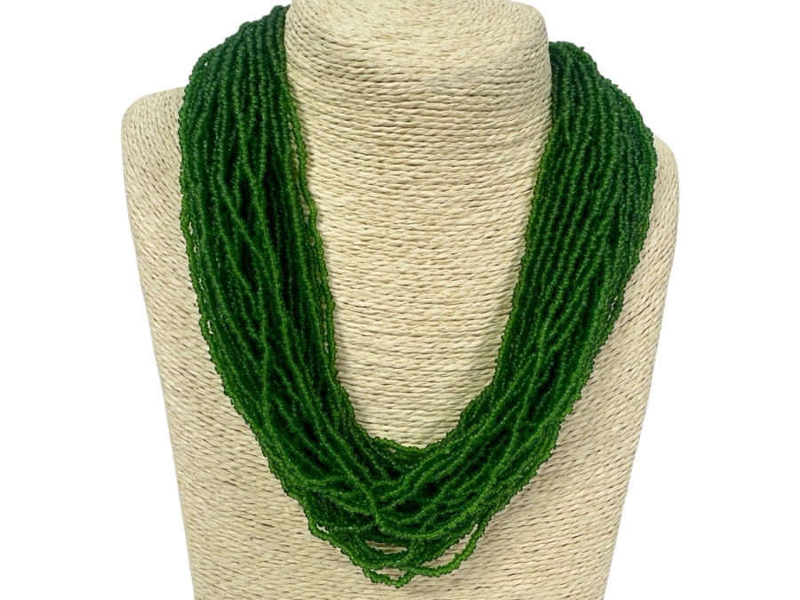 Multi-Strand Green Glass Bead 20' Necklace