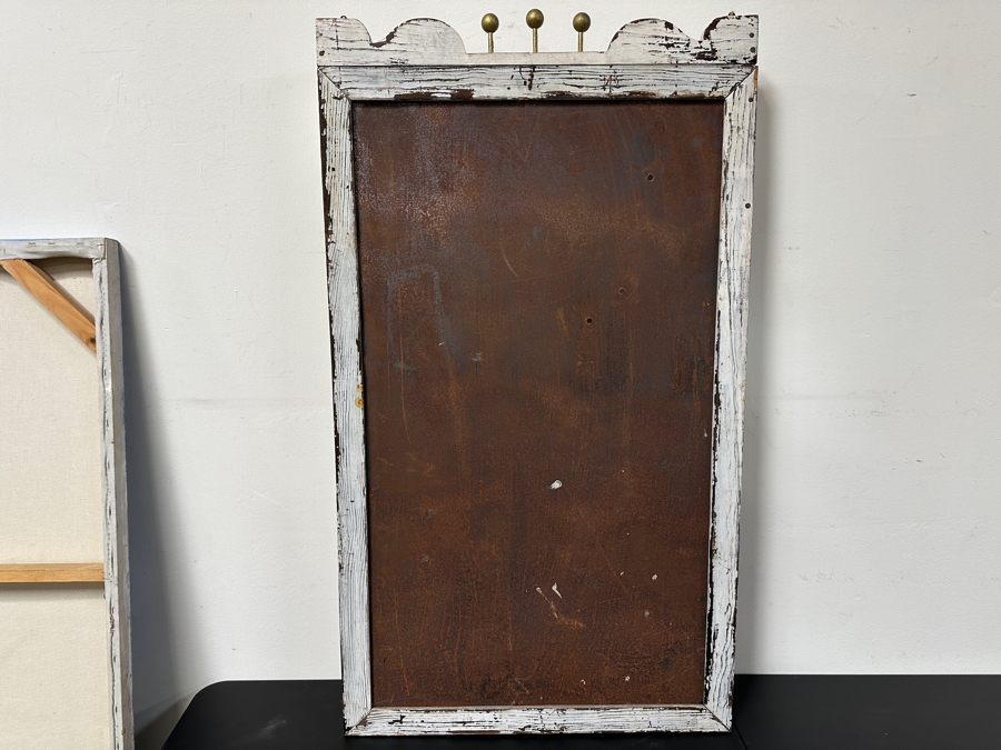 Authentic Vintage Hand Painted Old West 'Wanted Dancing Girls' Metal Sign With Bullet Holes Framed In Wooden Frame 24.5'W X 43'H [Photo 6]