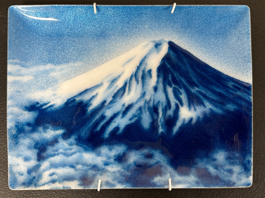 Japanese Cloisonne Enamel Plate Featuring Mount Fuji By Tutanka 9.5 X 7 [Photo 2]