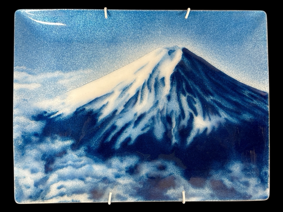 Japanese Cloisonne Enamel Plate Featuring Mount Fuji By Tutanka 9.5 X 7