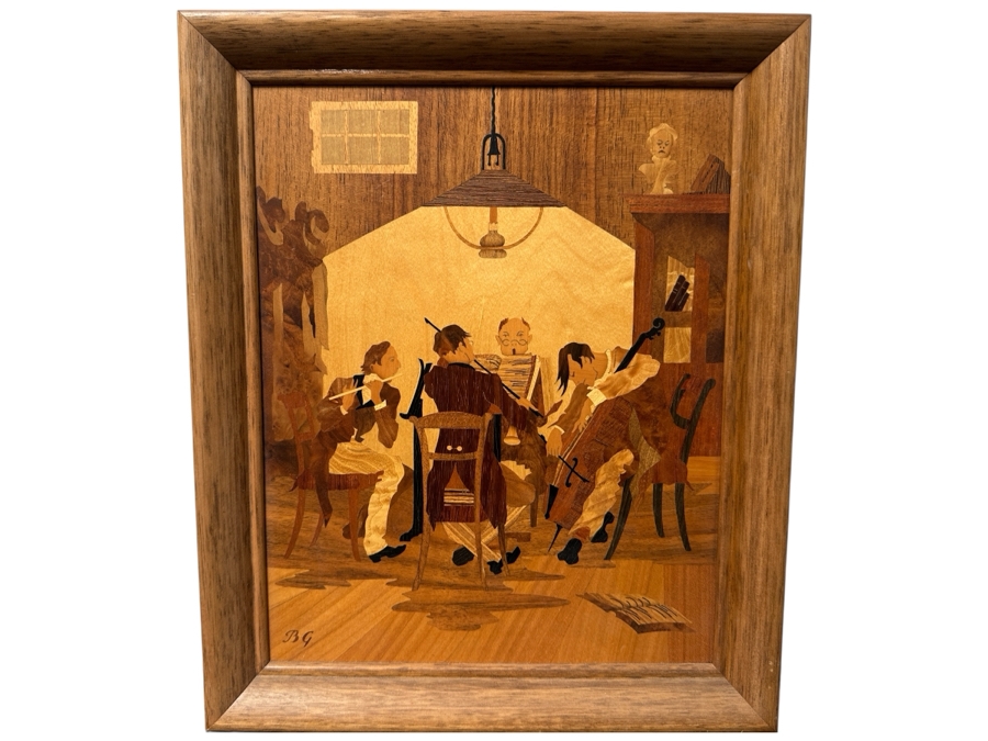 Buchschmid & Gretaux (B&G) German Marquetry Wooden Inlay Artwork Titled 'Musicians' 11.5 X 13.5 [Photo 2]