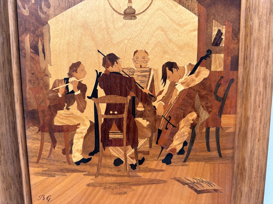 Buchschmid & Gretaux (B&G) German Marquetry Wooden Inlay Artwork Titled 'Musicians' 11.5 X 13.5 [Photo 4]