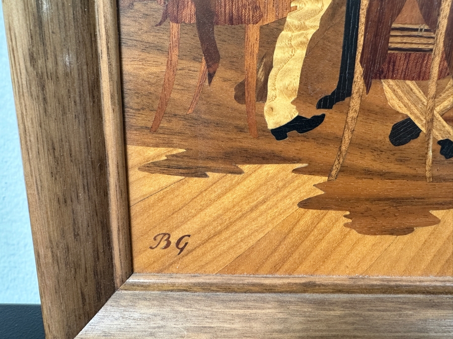 Buchschmid & Gretaux (B&G) German Marquetry Wooden Inlay Artwork Titled 'Musicians' 11.5 X 13.5 [Photo 9]