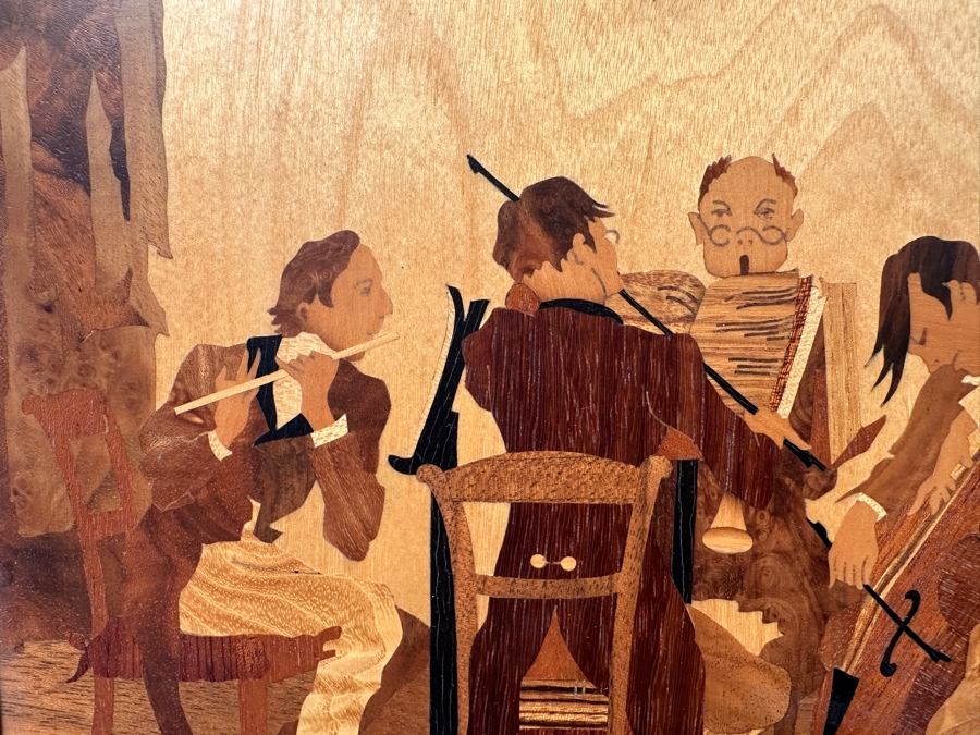 Buchschmid & Gretaux (B&G) German Marquetry Wooden Inlay Artwork Titled 'Musicians' 11.5 X 13.5 [Photo 7]