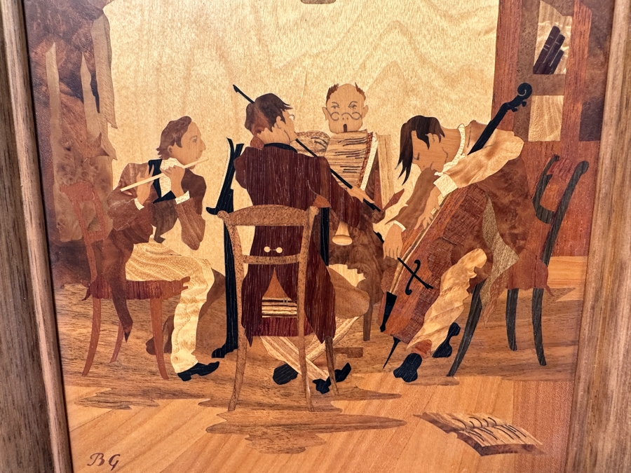 Buchschmid & Gretaux (B&G) German Marquetry Wooden Inlay Artwork Titled 'Musicians' 11.5 X 13.5 [Photo 3]