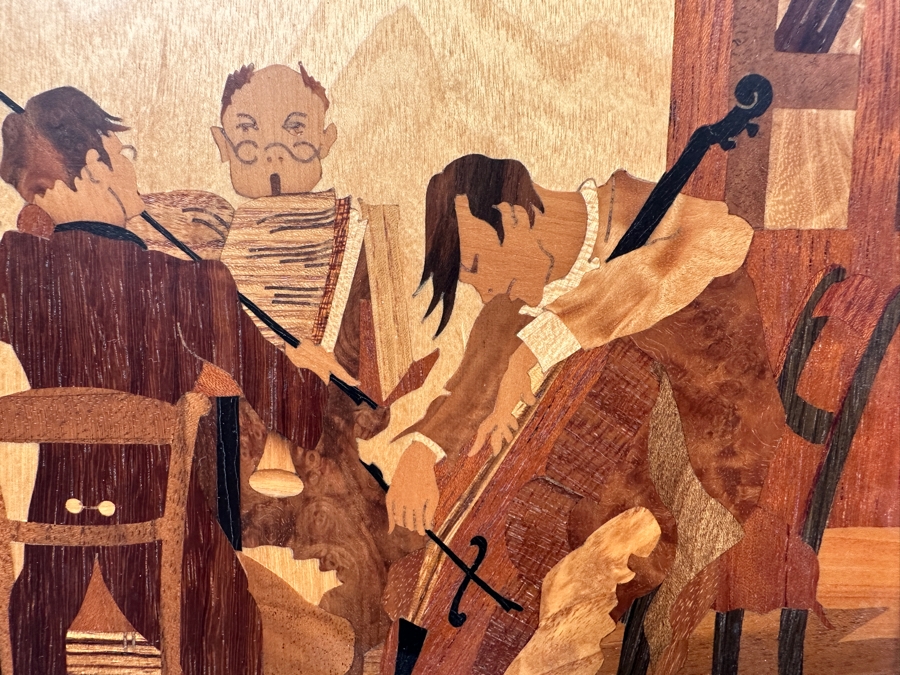Buchschmid & Gretaux (B&G) German Marquetry Wooden Inlay Artwork Titled 'Musicians' 11.5 X 13.5 [Photo 6]
