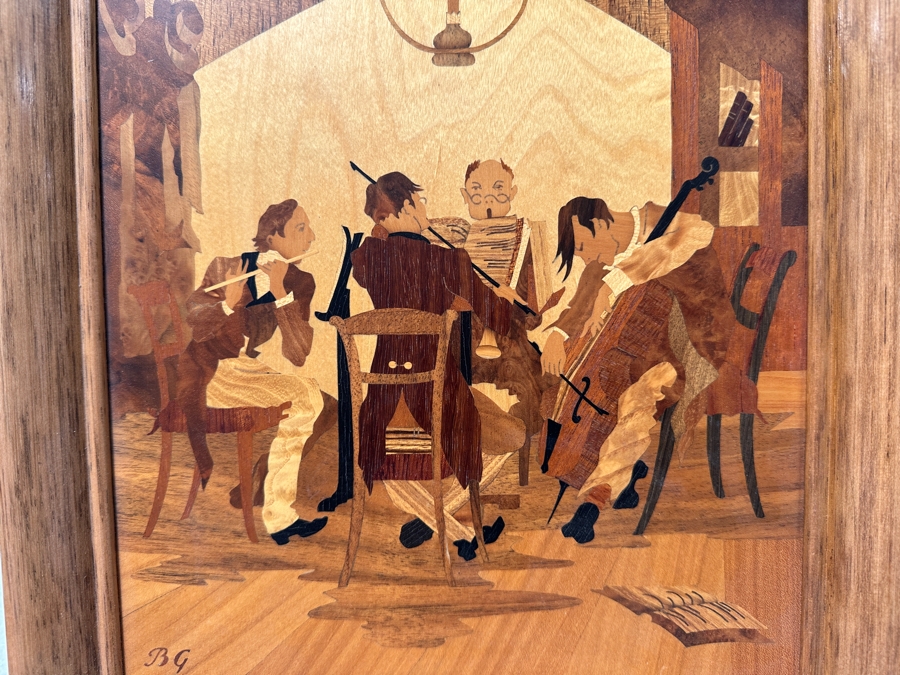 Buchschmid & Gretaux (B&G) German Marquetry Wooden Inlay Artwork Titled 'Musicians' 11.5 X 13.5 [Photo 5]