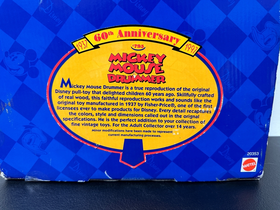 Vintage 1998 Limited Edition 60th Anniversary Mattel Mickey Mouse Drummer Fisher Price Toys In Original Box 20353 10.5 X 14 [Photo 8]