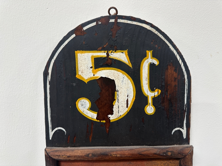 Vintage Hand Painted Metal 'Baths' Sign Encased In A Hand Painted Wooden Frame '5c Ladies Welcome' 9'W X 49'H [Photo 4]