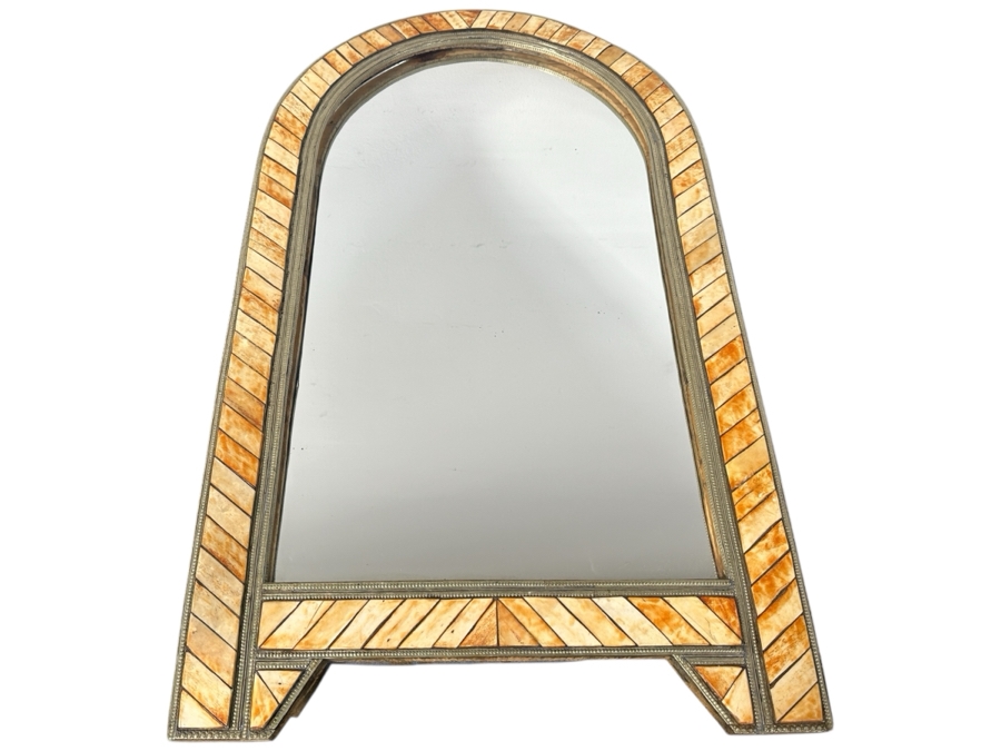 Vintage Moroccan Bone Inlay Wall Mirror 20'W X 34'H