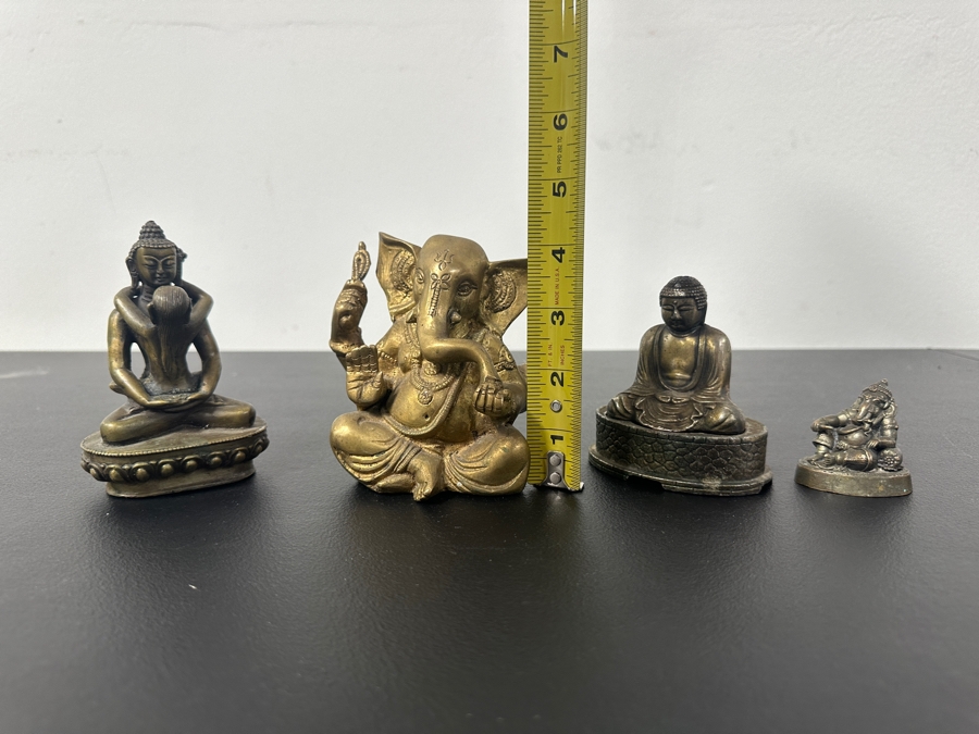 Metal / Brass Statues: (2) Buddha Statues & (2) Ganesha Statues 2'H - 4'H [Photo 12]