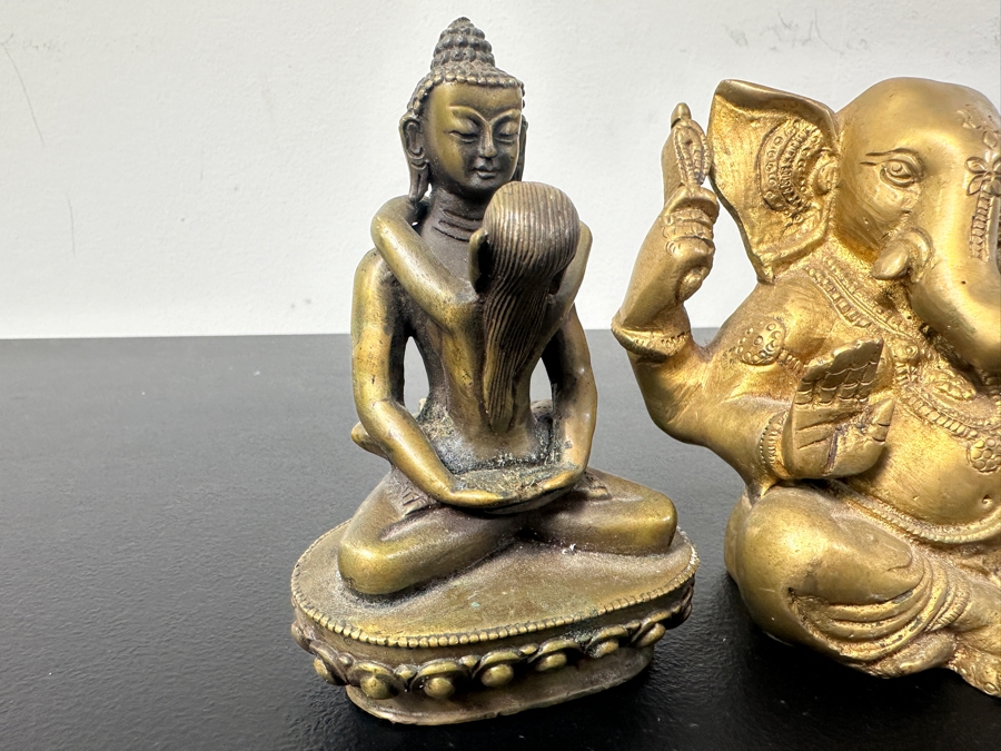 Metal / Brass Statues: (2) Buddha Statues & (2) Ganesha Statues 2'H - 4'H [Photo 5]