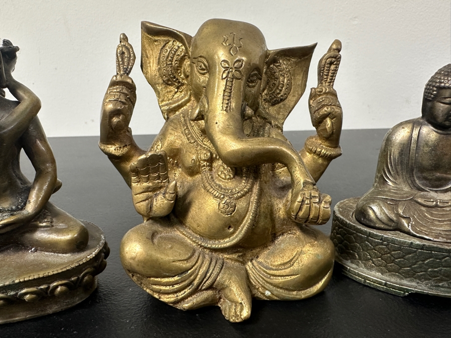 Metal / Brass Statues: (2) Buddha Statues & (2) Ganesha Statues 2'H - 4'H [Photo 2]