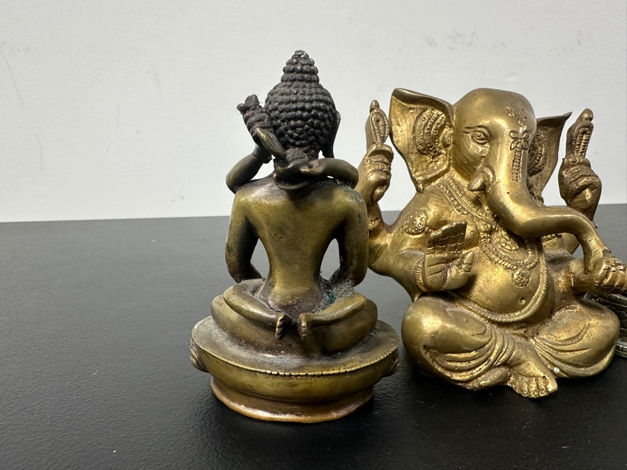 Metal / Brass Statues: (2) Buddha Statues & (2) Ganesha Statues 2'H - 4'H [Photo 6]