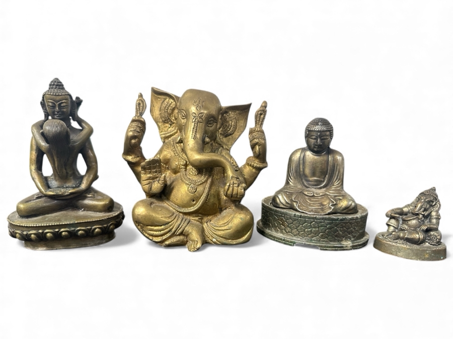 Metal / Brass Statues: (2) Buddha Statues & (2) Ganesha Statues 2'H - 4'H