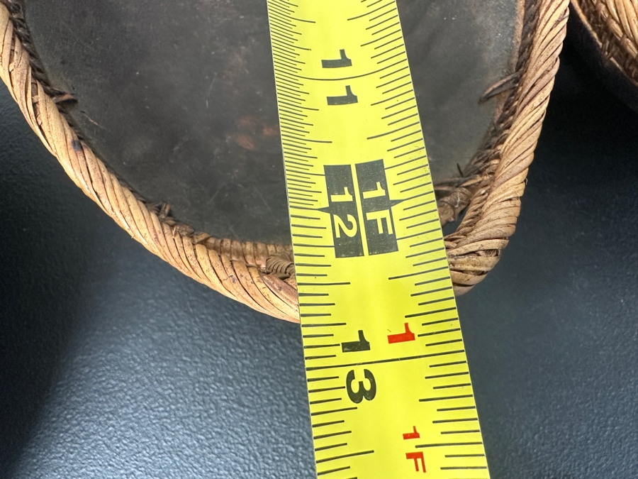 Set Of Three Nesting Handcrafted Oval Wooden Bowls With Rattan Handles Ranging In Size From 10'L To 15'L [Photo 6]