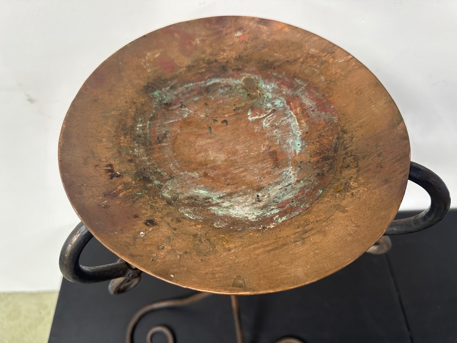 Handcrafted Wrought Iron And Copper Stand Candle Holder 29.5'H [Photo 3]